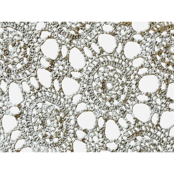 Handmade Round Crochet Tablecloth 56" Dia. Cotton & Ramie Blend Vintage - Picture 8 of 11